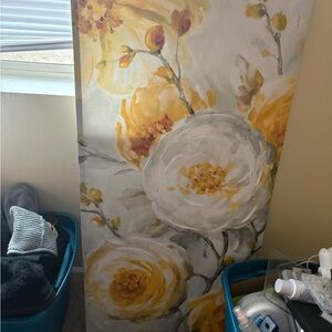 Floral Canvas Wall Art in Yellow and White